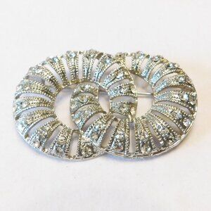 Silver Tone Intertwined Circles Rhinestone Brooch